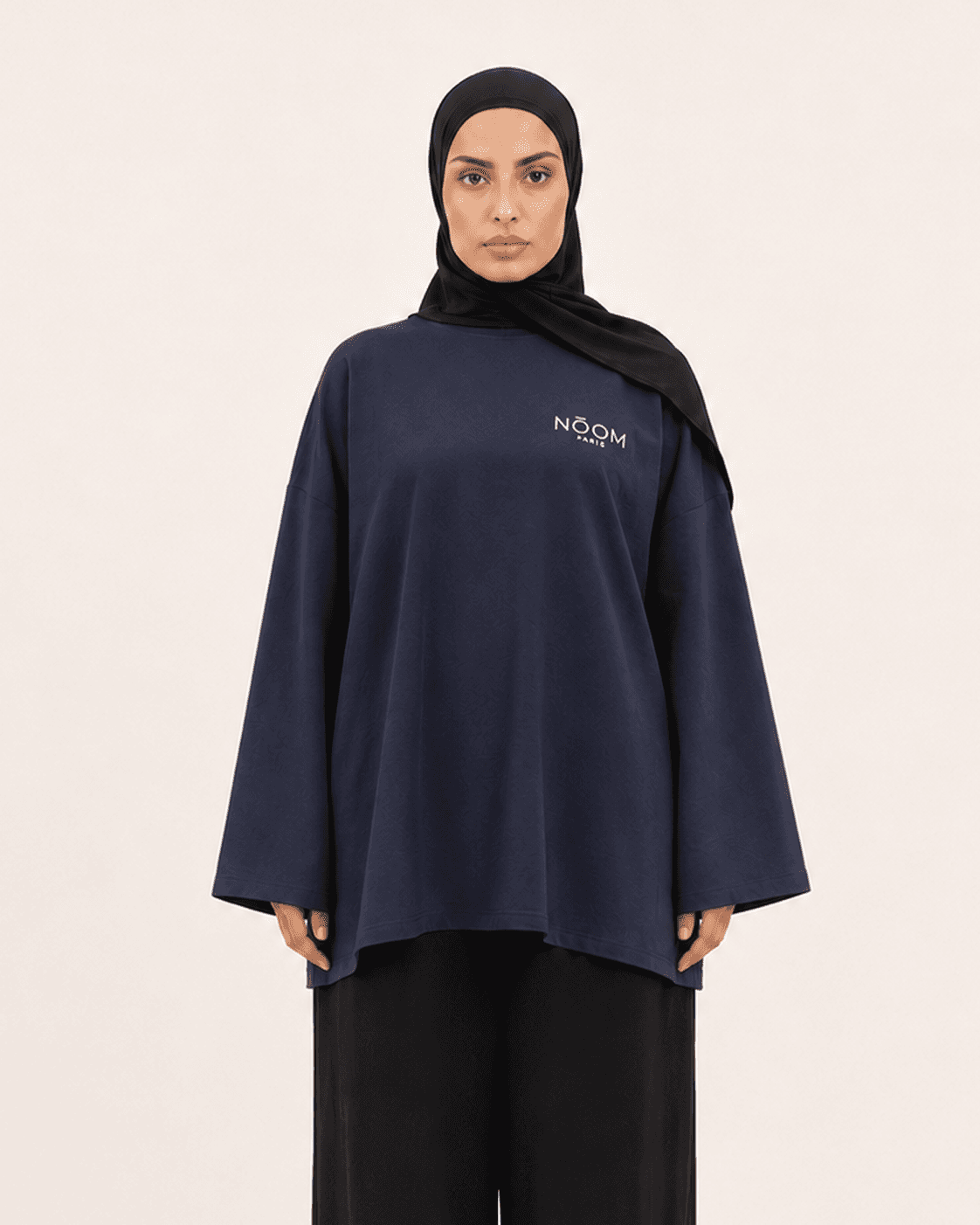 T-shirt oversize manches longues, coloris Bleu Nuit