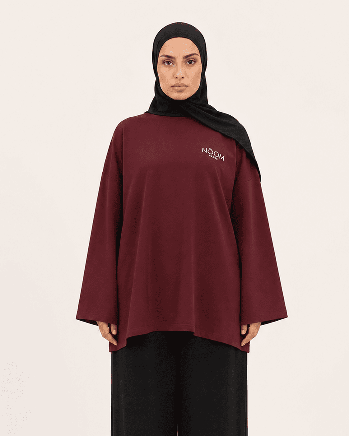 T-shirt oversize manches longues, coloris Bordeaux